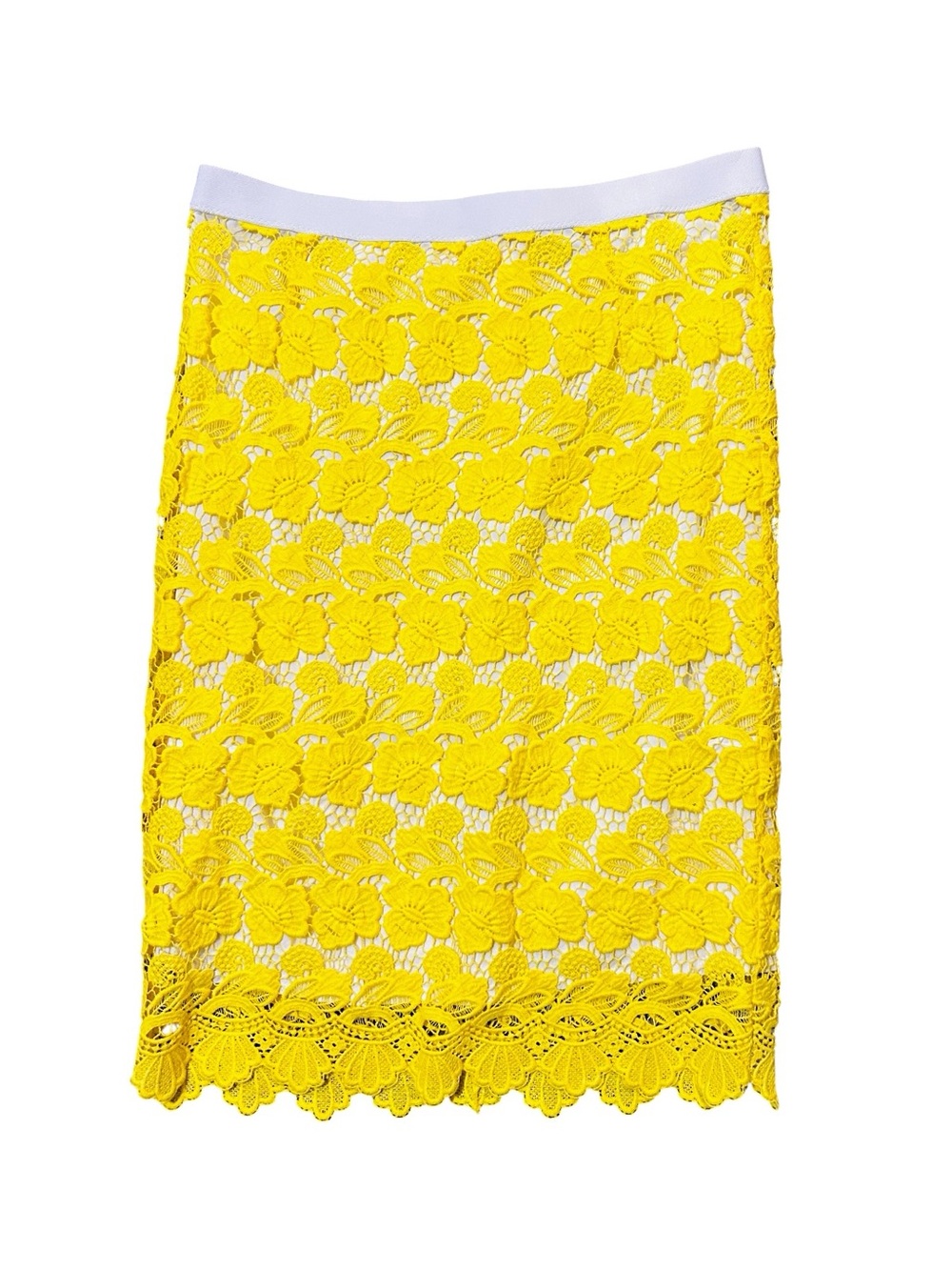 Rebecca Minkoff Bright Yellow Floral Lace Pencil Skirt